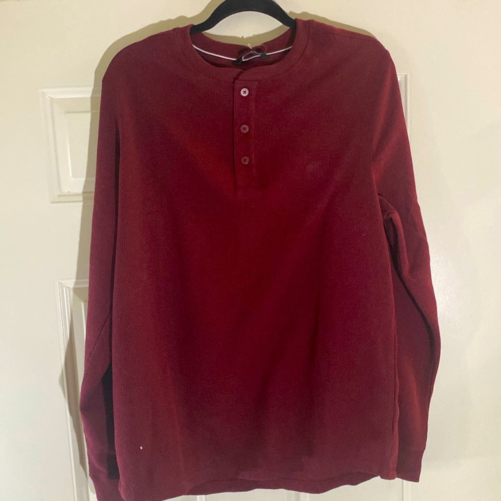🆕NWT MEMBER'S MARK SOFT WASH THERMAL HENLEY  Burgundy‎ LARGE